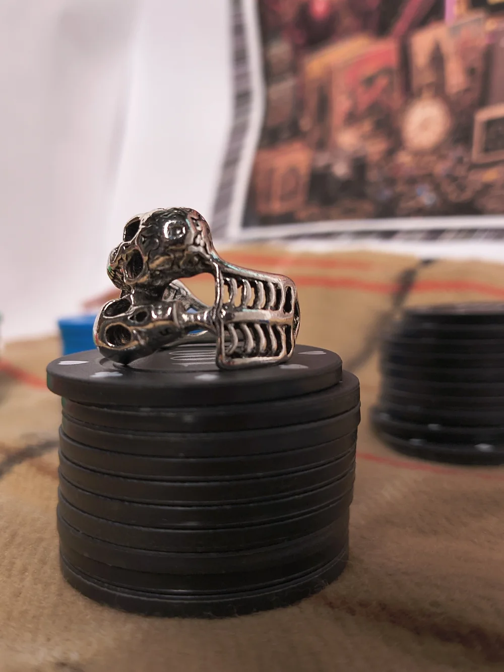Silver Tone Intertwined Skeletons Ring Size 12 Gothic Gothcore Statement Jewelry